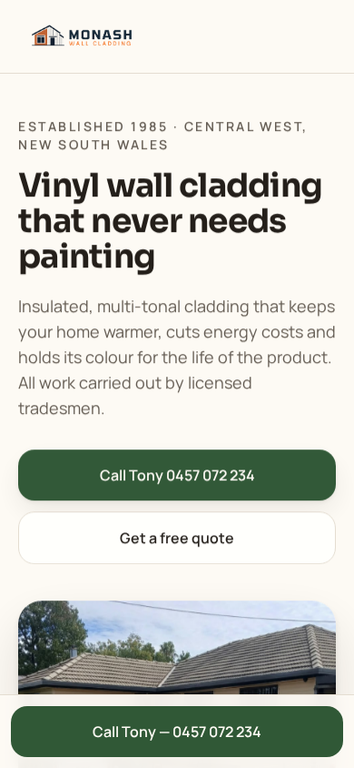 Monash Wall Cladding mobile website view