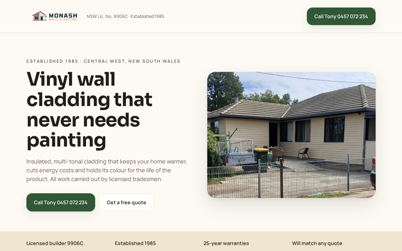 Monash Wall Cladding desktop website view
