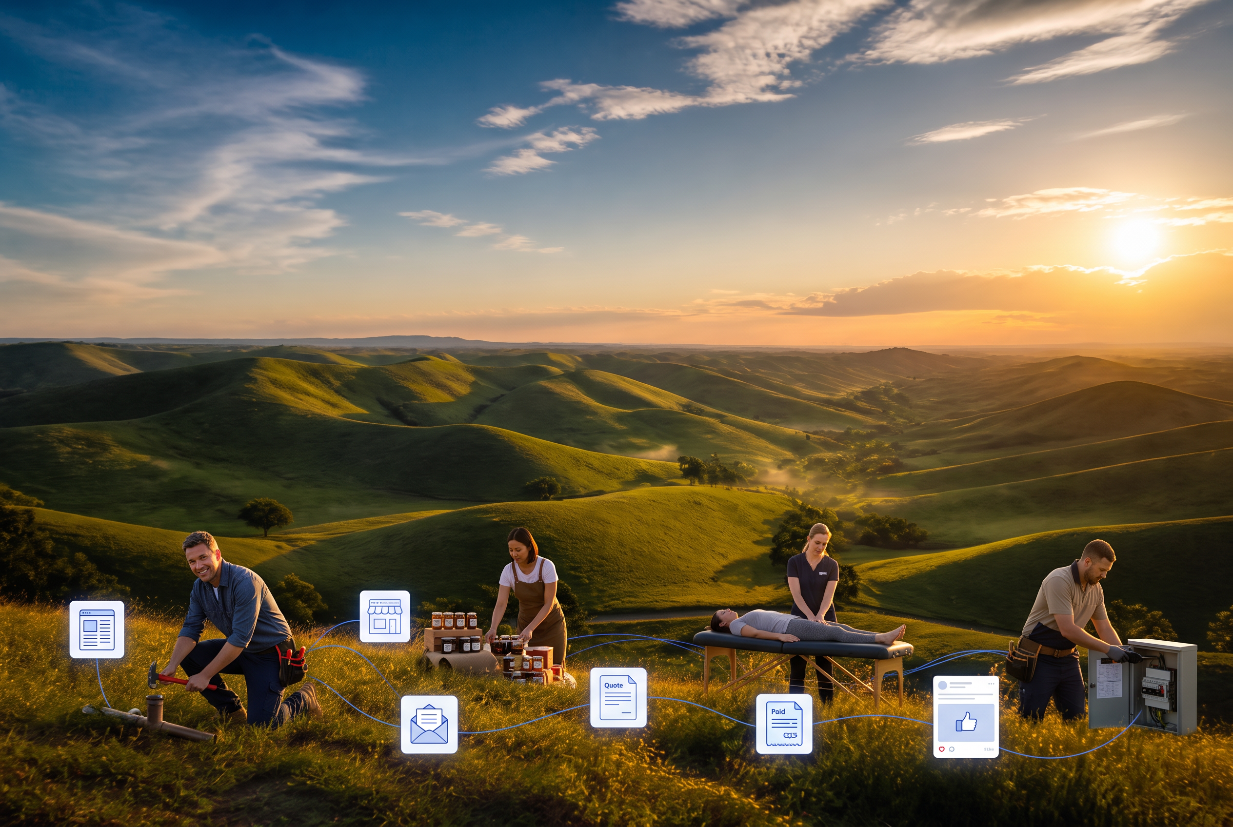Regional Australian business owners connected by digital marketing and business automation