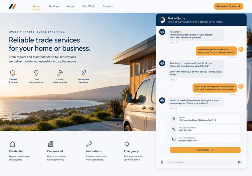 Chatbots for business example interface